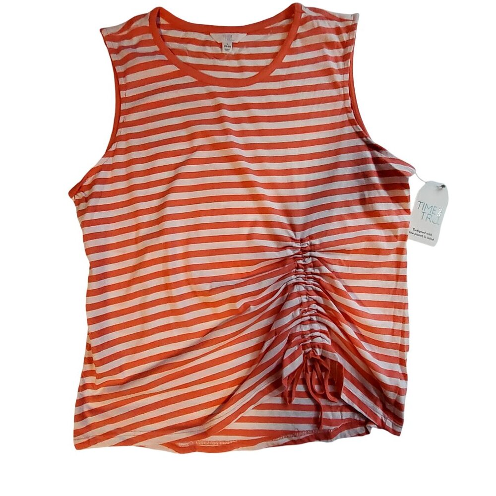 Time & Tru Womens Sleeveless Orange & White Striped Tank Top Size Large (12-14)